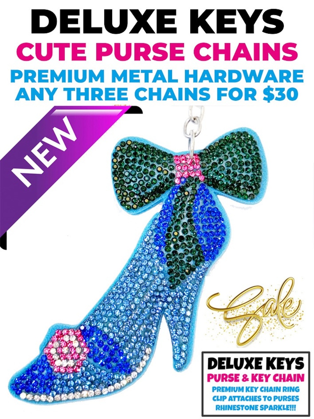 DeLuxe Keys Rhinestone Keychain/Purse Chain-Blue Heels